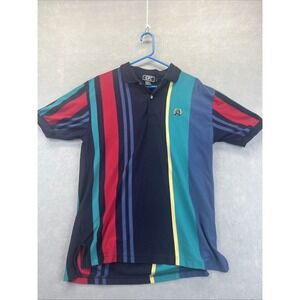 GFC Polo Shirt L Striped Crest Logo Short Sleeve Red Blue Green Golf Preppy 90s
